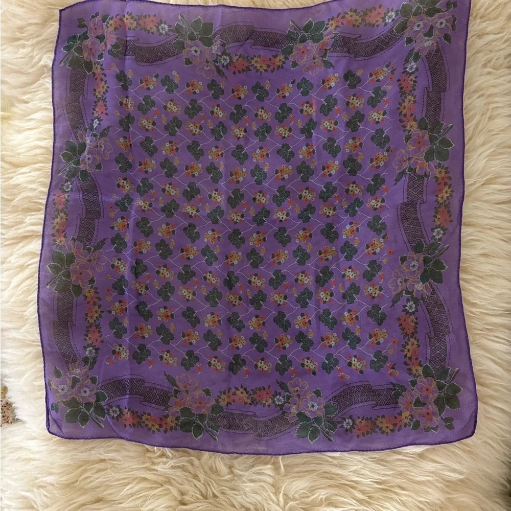 Gorgeous Silk Deep Purple Floral Vintage Scarf